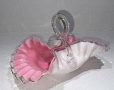 RARE 1 of Only 2 Made Fenton Whimsey Peach Crest Looped Handle 10” Basket  1940s picture