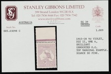 1915 KANGAROO THIRD WMK 9d VIOLET DIE 2 