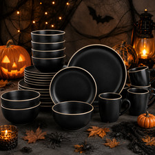 Gibson Home 32 Piece Stoneware Dinnerware Set Service for 8 Black Microwave Safe picture