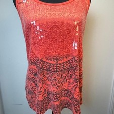 Cato orange sequin tank top with black design. Size XL picture
