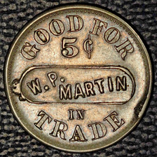 Newark NJ Trade Token, W. P. Martin, Brunswick Balke Co., Good for 5¢, Ca 1890's picture
