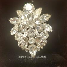 Signed EISENBERG Flower Brooch Pin Clear Rhinestone Marquise picture