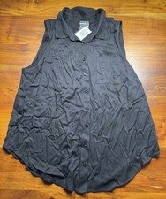 Torrid 1X Black Sleeveless Stretch Challis Button Down Shirt Blouse Top - NWT picture