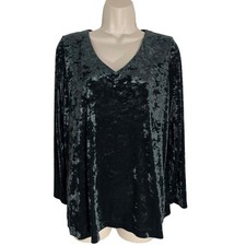 J Jill Velvet Long Sleeve Top Women S Crushed Texture Green Pullover picture