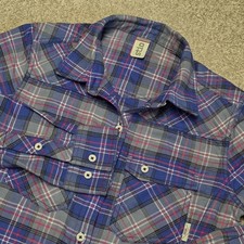 Stio Willow Flannel Shirt Womens Small Purple Gray Plaid Button Up Outdoor picture