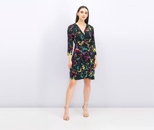 NWOT BCBGMaxazria Adele Short Wrap Dress Black Multicolor Print NEW 3/4 Sleeve picture