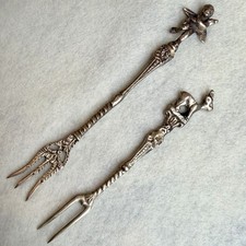 Vintage Italian Figural Cocktail Forts 800 Continental Silver Cherub Deer Pair picture