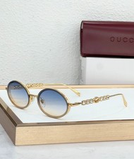 Gucci GG1661 Oval Sunglasses Gold Metal Frame Crystal Decor Blue 57 口 18-147 New picture