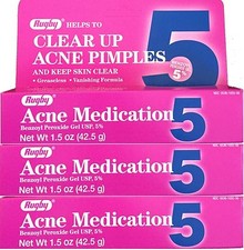 Rugby Acne Gel Benzoyl Peroxide 5% 1.5oz Tube -3 Pack -Expiration Date 09-2027- picture