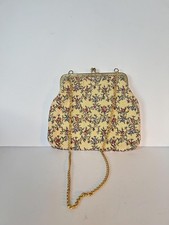 Vintage Floral Tapestry Purse with Gold Chain, Mid-Century Kiss-Lock Evening Bag picture
