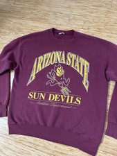 Vintage 90s Arizona State Sun Devils Nutmeg Sweatshirt Large Sparky ASU Maroon picture