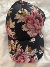 New Billabong Hat Cap Trucker Snap Adj One Size Black Womens Floral Tropical Hat picture