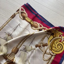 Hermes Carre 90 Silk Scarf Tribord Sailing Ship Motif Navy Excellent picture