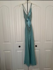 Vintage Y2K Scala Ice Blue and Silver Formal Beaded Dress S Small Open Back picture