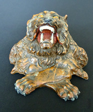 Antique Roaring Lion Cast Metal inkwell picture