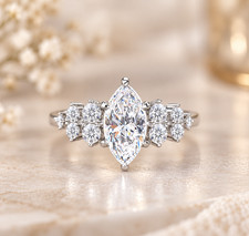 IGI 2.40Ct Marquise-Cut Lab Grown Diamond Cluster Engagement Ring 14k White Gold picture