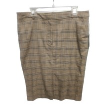 Worthington Womens Glen Plaid Pencil Skirt Brown Navy Blue Pockets Size 16 NWT picture