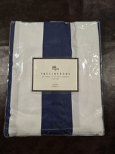 NOS Pottery Barn Navy White Stripe Queen Bed Skirt Dust Ruffle Cotton 14