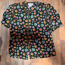 Vintage Maggy London 100% Silk Floral Blouse Jacket Size 10 Black Multicolor picture