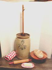 19th Century 5 Gallon Salt & Slip Glazed Butter Churn w/Cobalt Pattern & Dasher picture