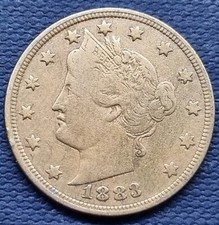 1883 Rackateer Nickel Liberty Head 5c Gold plated Better Grade XF #61916 picture