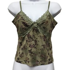 Pink Rose Babydoll Floral Lace Mesh Camisole Women's Medium Green Cottage Fairy picture