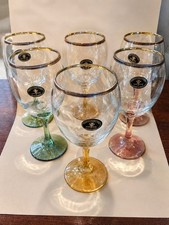Cristalleria Fratelli Fumo Vintage Italian Wine Goblets Set of 6 Gold Rim picture