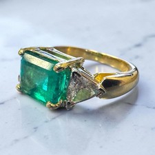 Vintage 3.01 Carat Colombian Emerald Ring GIA 14K Yellow Gold picture