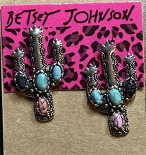 New Adorable Sterling Silver & Turquoise Cactus Stud Earrings  picture