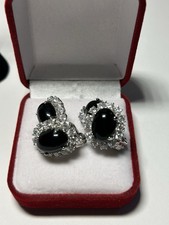 VINTAGE JARIN KASI COUTURE CLIP ON EARRINGS W/BLK. ONYX & CZ'S HAND SET HIGH END picture