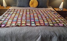 Vtg 60’s Granny Square Wool Crochet Afghan Blanket Wool 45” x 70” Roseanne picture