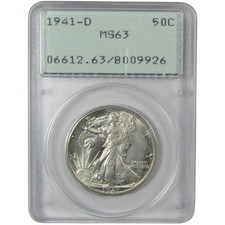 1941 D Liberty Walking Silver Half Dollar MS 63 PCGS 50c Coin picture