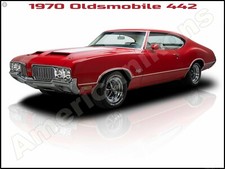 1970 Oldsmobile 442 NEW Metal Sign: Hardtop Coupe in All Red - Large Size picture