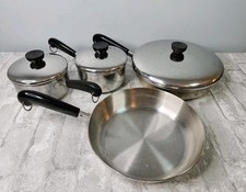 Vintage Revere Ware 1801 Stainless Steel Tri Ply Bottom 6 Pc Saucepans Skillets picture