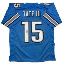 Autographed/Signed Golden Tate Detroit Blue Football Jersey Beckett BAS COA picture