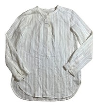 ANN TAYLOR LOFT Ivory Textured Pinstripe Striped Long Sleeve Popover Tunic Small picture