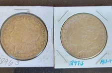 (2 Coins) 1896 S & 1897 S - $1 Morgan 90% Silver Dollar - Very Fine VG-VF picture