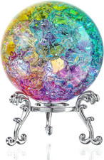 60Mm Ice Cracked Crystal Ball Paperweight Colorful Glass Ball with Stand picture