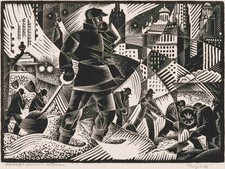 Charles Turzak - Chicago Snow Storm WPA Era Woodcut Cityscape Art Print picture