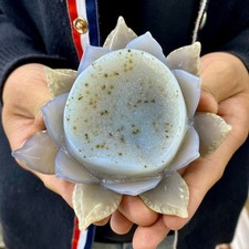 450G Natural Agate Geode Carved Lotus Flower, Hand Carved Healing Crystal Home picture