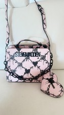 NWT STEVE MADDEN BEVELYN HEARTS SATCHEL CROSSBODY BAG W HEART CHARM PINK BLACK picture