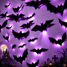 38 Pcs Halloween Decorations 3D Bats Wall Decor Indoor Outdoor Purple LED picture