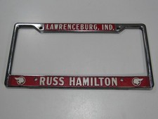 VTG Russ Hamilton Pontiac Lawrenceburg Indiana Metal License Plate Frame Tag IN picture