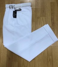 MEN'S WHITE PLEATED DRESS PANTS SLACKS TROUSERS WHITE BELT CUFFED BOTTOMS NEW picture