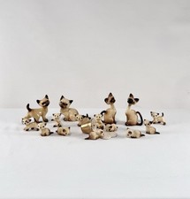 Vintage Hagen Renaker Siamese Cat Family Figurine Lot 16 Pcs w/ Gold Milk Pail picture