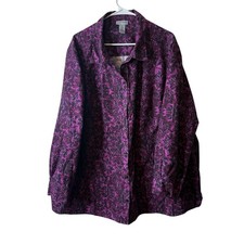 Catherines Purple Patterned Button Front Long Sleeve Blouse Plus Size 3X picture