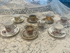 VINTAGE MISMATCHED SET OF 7 CHINA DEMITASSE TEACUPS PLUS  SUGAR BOWL W/ LID picture