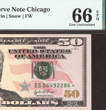 2004 $50 CHICAGO * STAR * ⭐️ FRN. PMG GEM Uncirculated 66 EPQ Banknote. picture