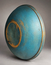 Antique 19th C Wooden Dough Bowl in Blue Paint  picture