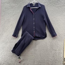 Lisa Todd Lounge Set Womens Medium Navy Gauze Shirt Ankle Pant 2 Pc Beach Resort picture